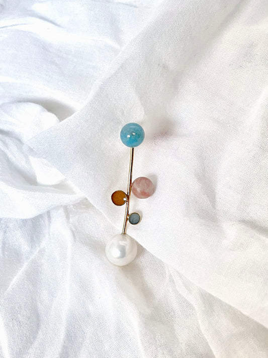 Kara. Mint and yellow. Freshwater Pearl, amazonit and sunstone.