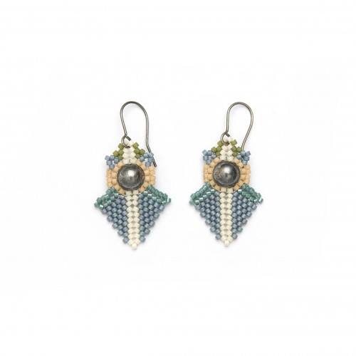 Glamoure. Fragment. Blue, grey and light brown. Silver bead.