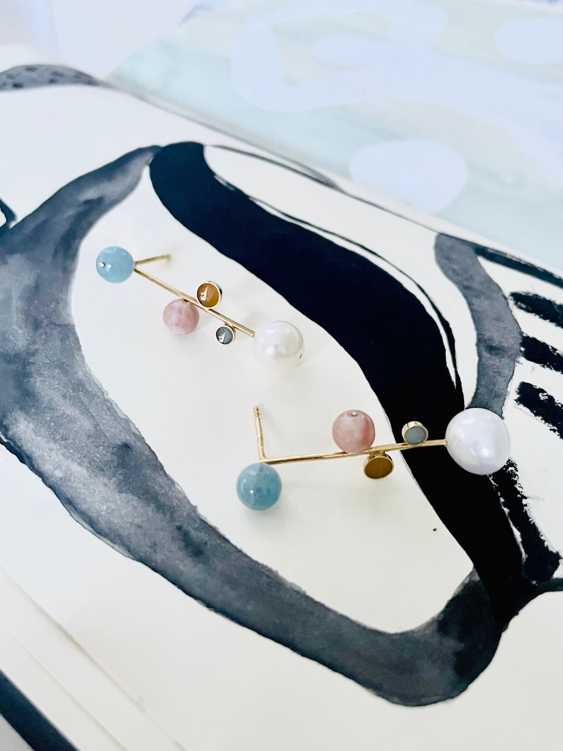 Ditte Gren freshwaterpearl, amazonite, sunstone. Kara earring